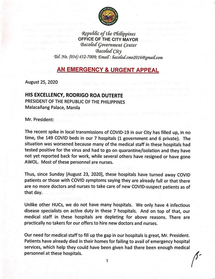 Letter of appeal to Pres Duterte page 01