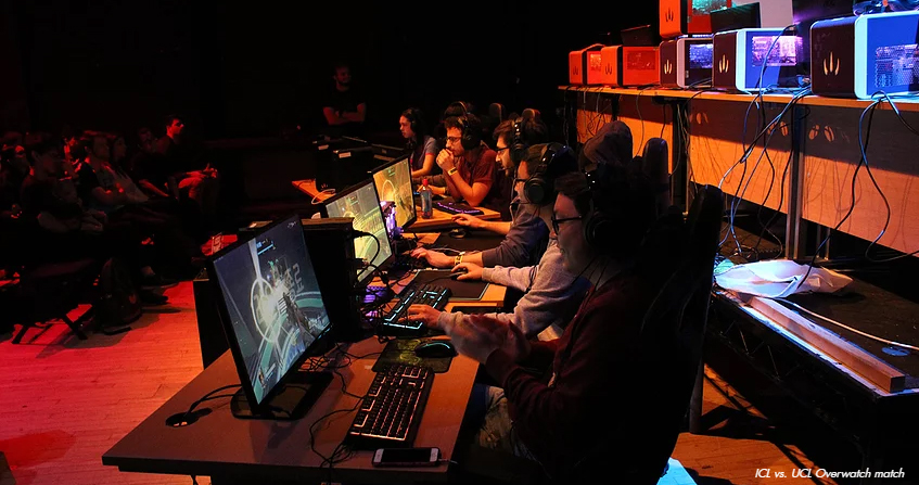 "Image taken of Imperial College London vs. University College London during their Varsity January 2018 match up. Here both teams are competing in Overwatch 6v6 using RAZER and DinoPC equipment." by EsportsNews is licensed under CC BY-SA 4.0