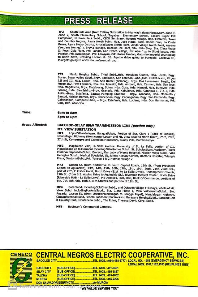 Page 2 copy of CENECO press release for power interruption on October 10, 2020. | Photo from CENECO website.