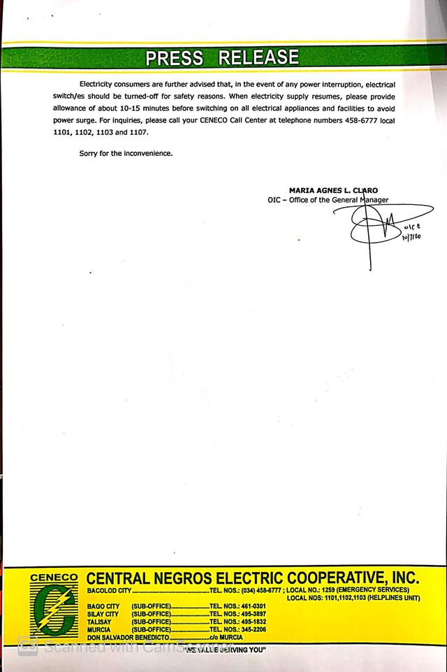 Page 4 copy of CENECO press release for power interruption on October 10, 2020. | Photo from CENECO website.