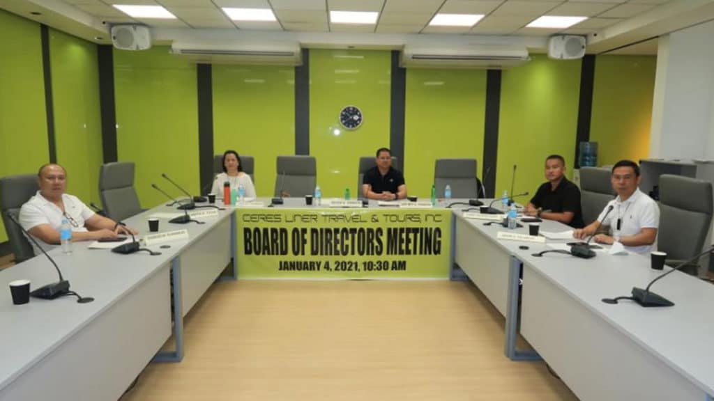 ceres liner travel and tours, inc. holds annual meeting of stockholders ovy and lry remain in control 1 Leo Rey Yanson, second from right, chairs the CLTTI board meeting. | Photo courtesy of VTI