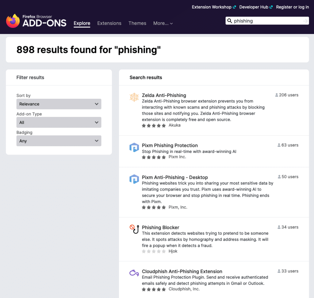Free Anti-Phishing Add-ons - Firefox browser.