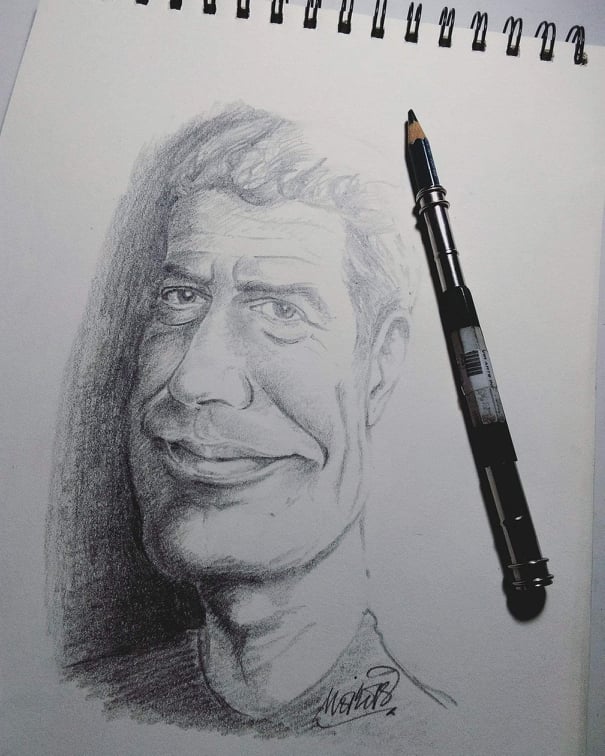 THE EDITORS' FAVORITE. A sketch of Anthony Bourdain is the favorite among all the artworks of the artist.