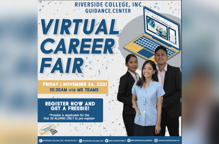 Riverside College, Inc. will be hosting a virtual career fair on November 26 from 10:00am – 5:00pm via Microsoft Teams. The virtual career fair is led by the Riverside College Guidance Center in an effort to connect businesses and organizations with Riverside College students and alumni who are seeking employment opportunities.