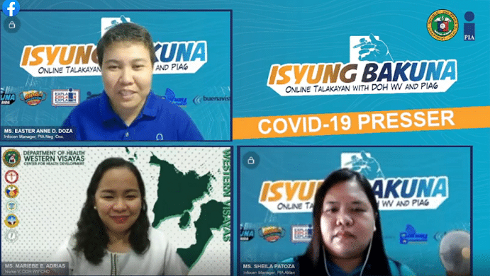ISYUNG BAKUNA Online Talakayan with Nurse V Mariebe Adrias of the Department of Health Western Visayas Center for Health Development with host with Easter Anne Doza and guest host Sheila Patoza of Philippine Information Agency6 on COVID-19 Updates and the Vaccination Roll-out in the region. *(EAD-PIA6 photo)