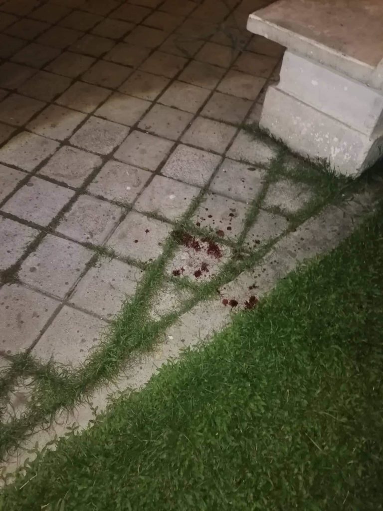 Drops of blood from the stab wound of the 15-year-old victim at the NGC grounds. | Photo from PLT. RICKY CAYAO.