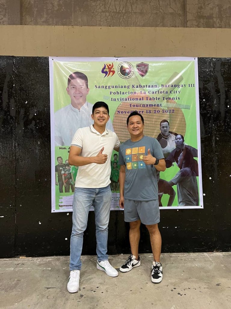 Sangguniang Kabataan Barangay III Poblacion SK Chair Hon. Juddson Keith Caballero (left) and La Carlota City Table Tennis program head Stephen Andrew Timson (right).