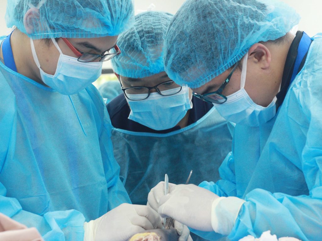 Cadaver Dissection. Course chairman Dr. Coruña guides young orthopedic trainees with personalized teaching in surgical approaches to the foot and ankle.